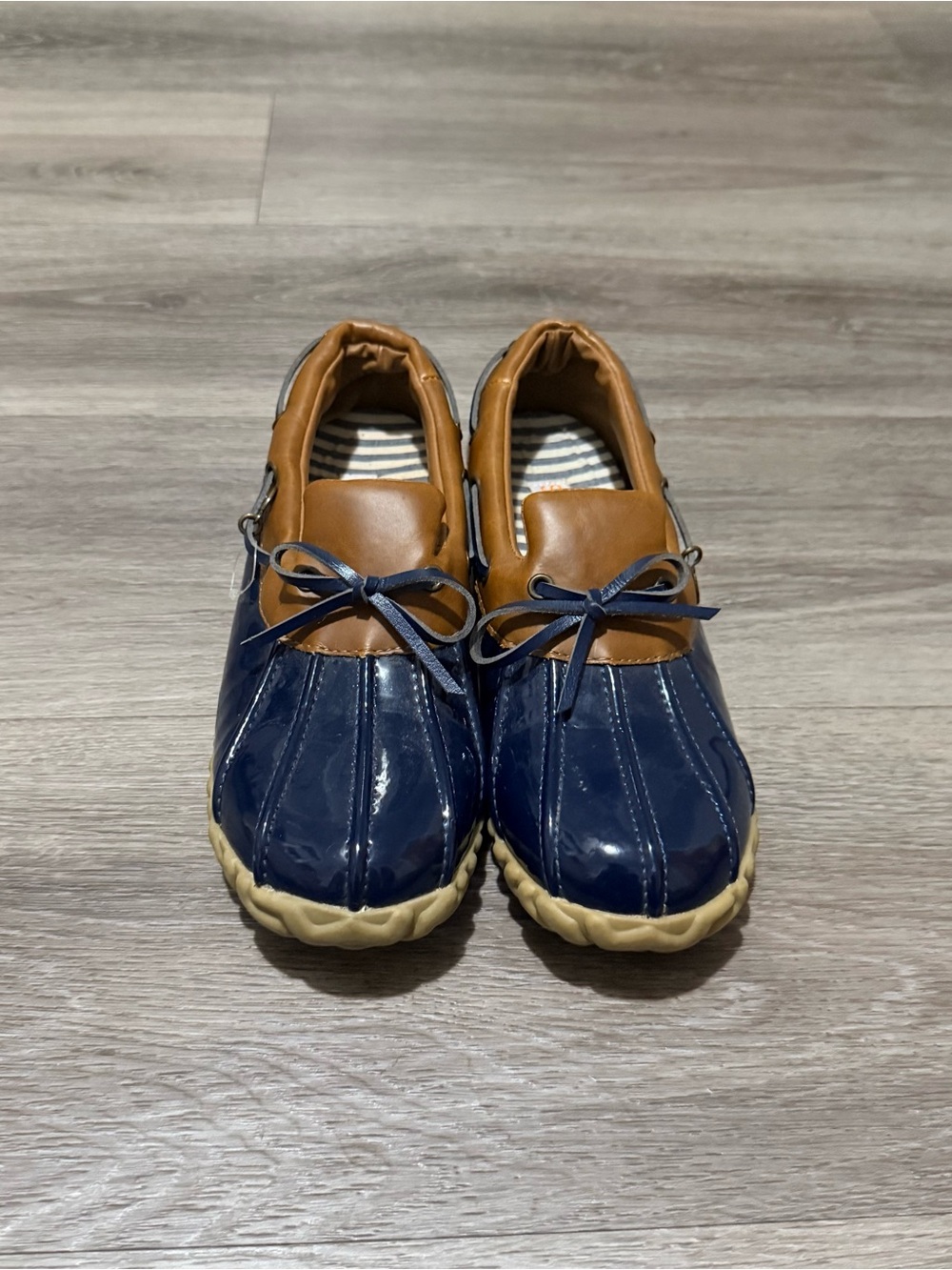 mine Navy and Brown Waterproof Kids Duck Boots